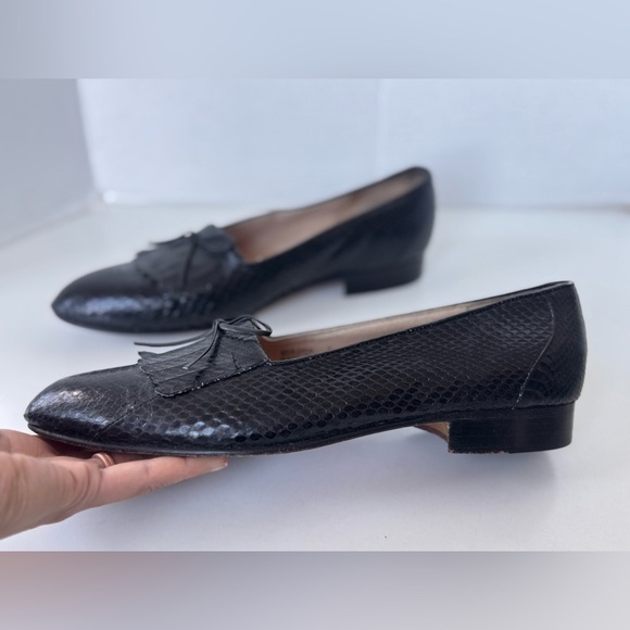 Vintage De La Rentis Genuine Snakeskin Tasseled Leather Shoe Loafer Mens Size 8